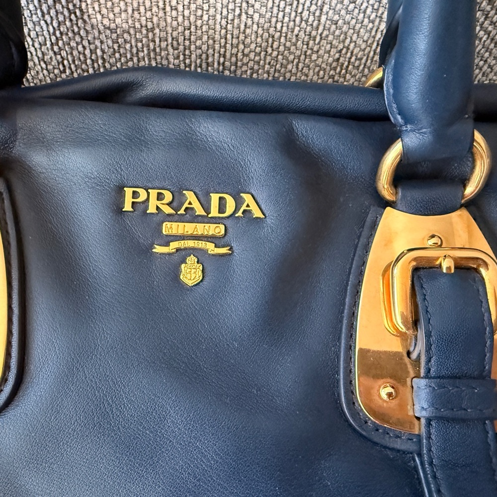 Prada Bauletto Tote Bag Soft Calfskin Lether in Navy - Picture 2 of 9